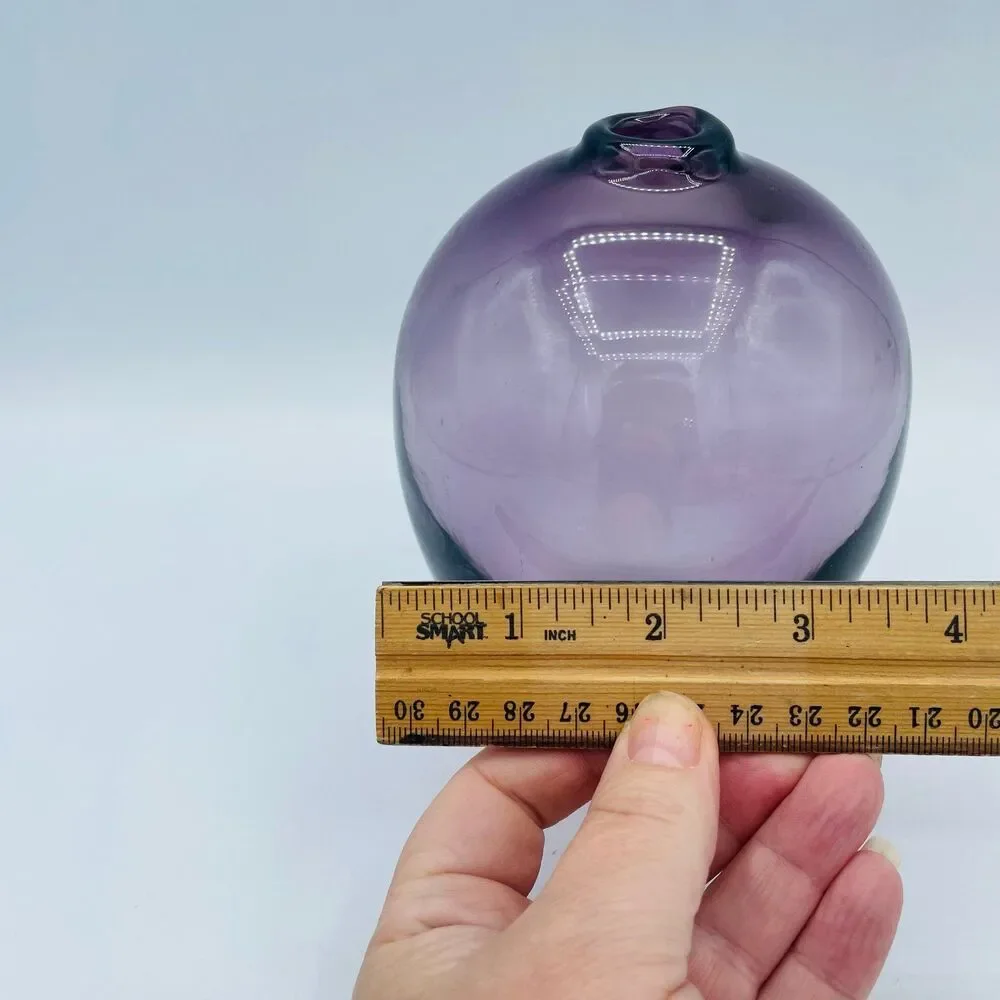 Vintage Purple Amethyst Blown Art Glass Vase Small Hole Opening 5.5” Tall